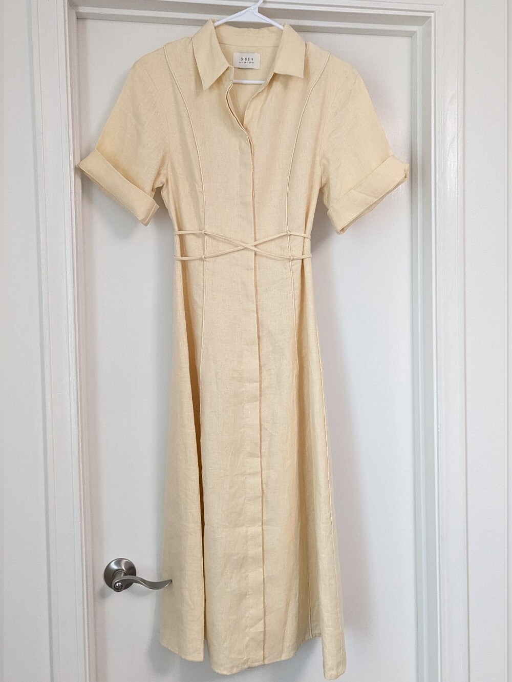 Dissh Pale Yellow Linen Midi Dress Size 2 EUC!